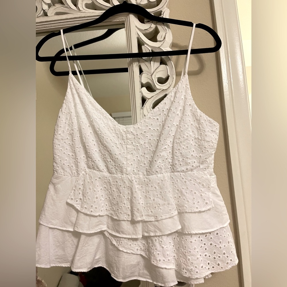 White ruffle cami tank